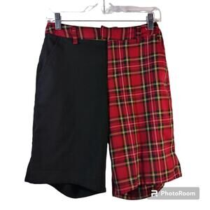 Hot Topic Black & Red Plaid Split Bermuda Shorts Size M